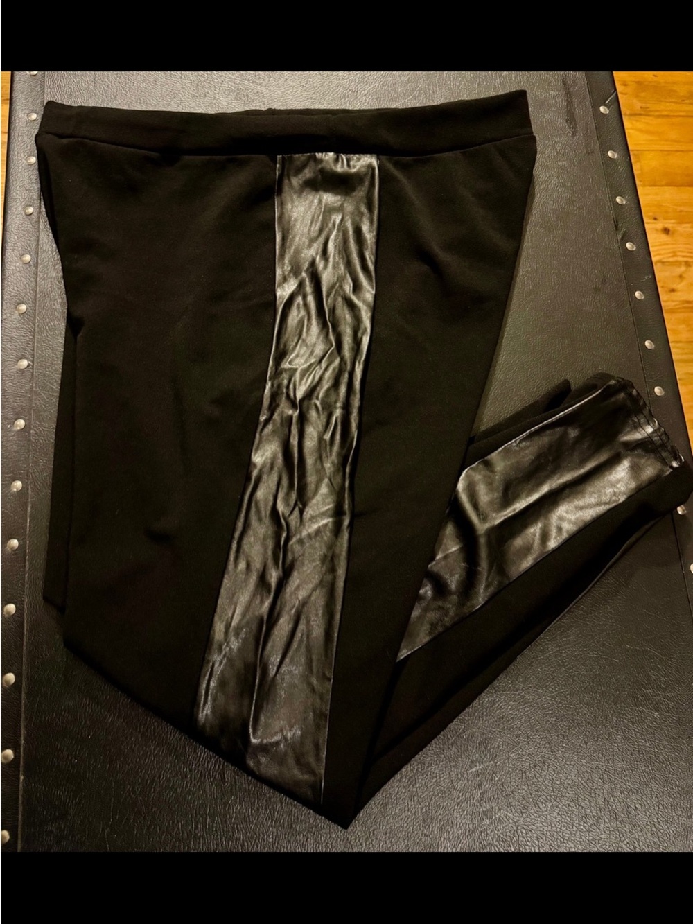 Yours Women's Black Leggings with Faux Leather Panel
